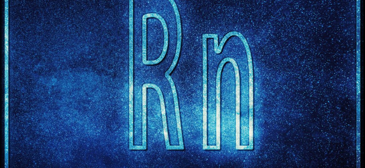 Radon chemical element, Sign with atomic number and atomic weigh